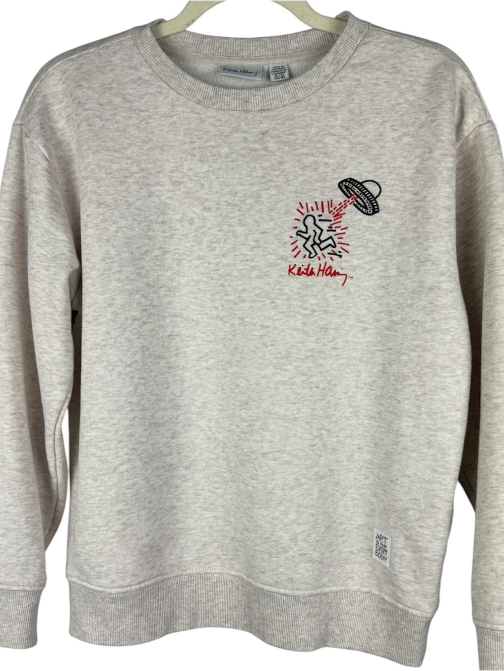 Keith Haring UFO Graphic Crewneck Sweatshirt Light Oatmeal Heather Kids YouthXL